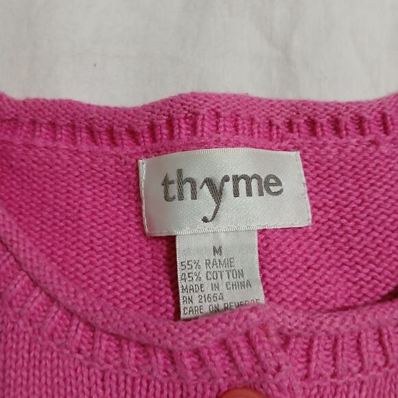 Vintage THYME Medium Ramie/cotton Hot Pink Cardigan TROPICAL FISH sweater - Picture 2 of 15